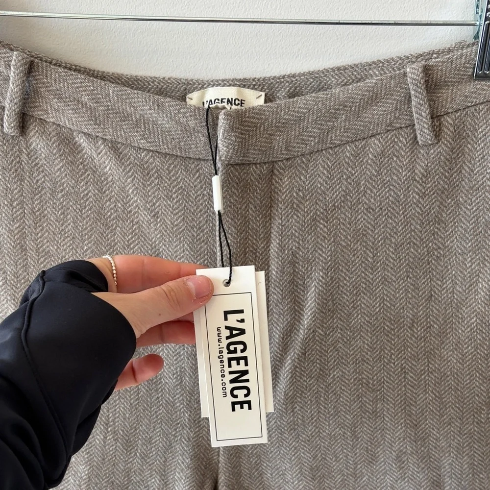 NWT L’AGENCE Ludivine Wool Blend Trouser in Beige/Tan Herringbone - 6